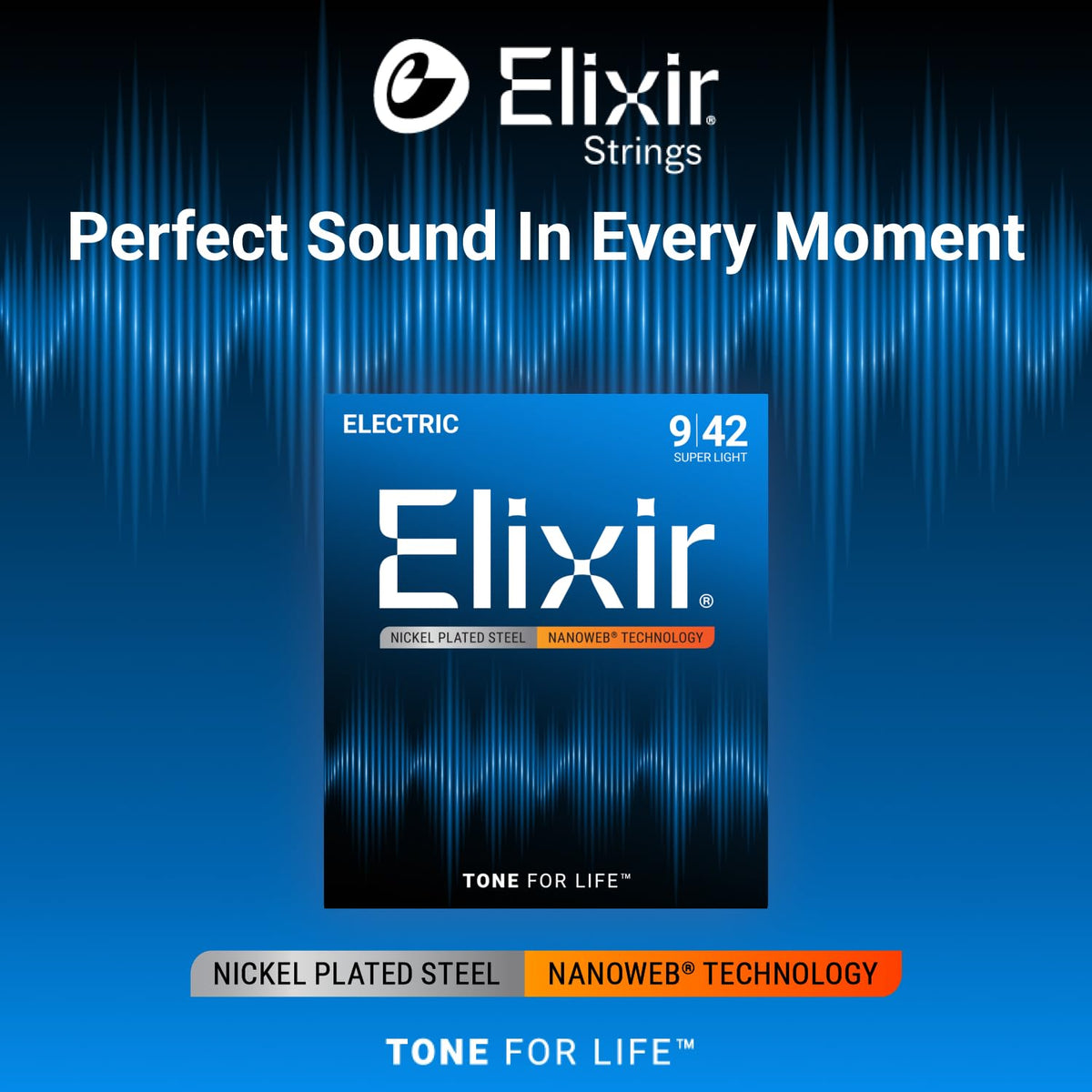 Elixir, Electric Guitar Strings, Nickel Plated Steel-NANOWEB, 4-Pack