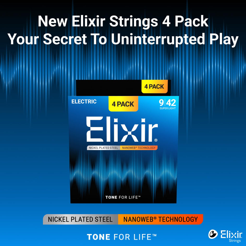 Elixir, Electric Guitar Strings, Nickel Plated Steel-NANOWEB, 4-Pack