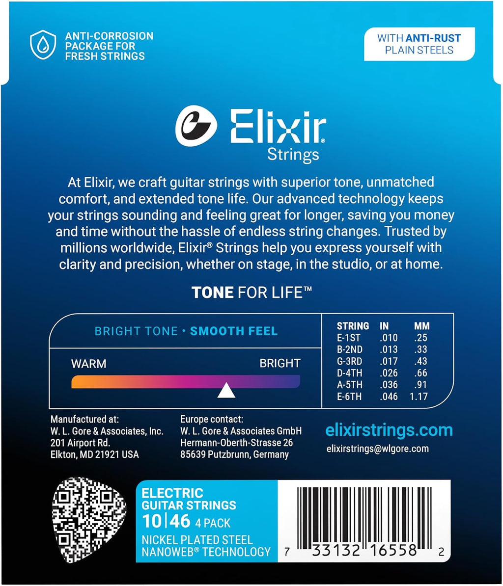 Elixir, Electric Guitar Strings, Nickel Plated Steel-NANOWEB, 4-Pack